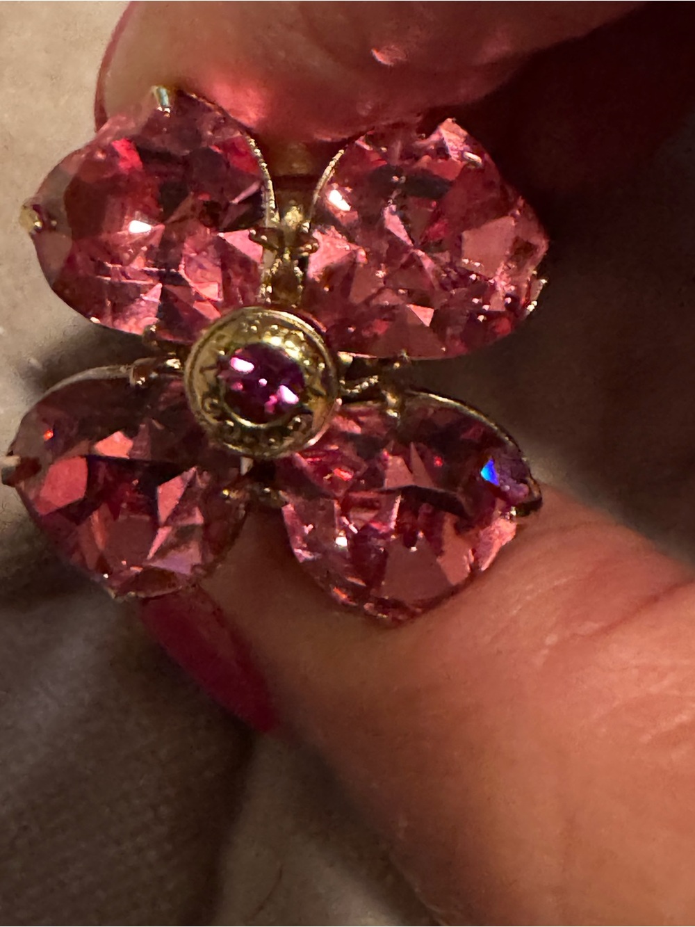 Coach Pink Crystal Floral Cocktail Ring - Gold-Tone